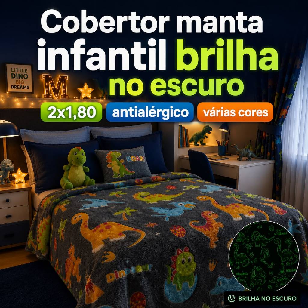 Cobertor Manta Infantil Brilha no Escuro 2,00x1,80 Antialérgico Varia Cores