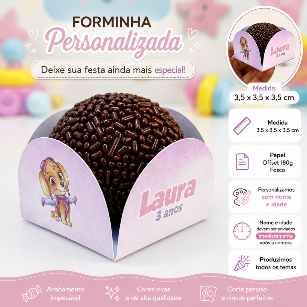 40 a 100 Forminha de doce/brigadeiro Patrulha Canina Personalizada - 4 pétalas - Festa de aniversário