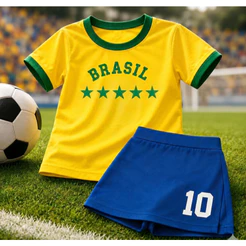 Conjunto Brasil Infantil de Menina Copa do Mundo Camiseta e Short-Saia Tamanhos 2-4-6-8-10