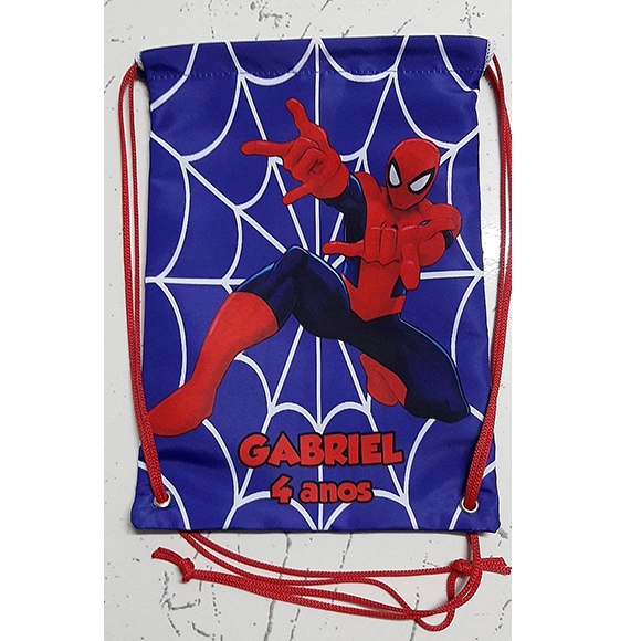 Sacochila Mochilinha Sacolinha Mochila tipo saco de tecido tactel personalizada Festa Lembrancinha  Homem Aranha 18x28cm