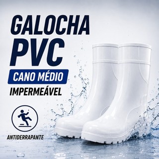 Galocha PVC Cano Médio Branca Impermeável Antiderrapante Trabalho Limpeza Industrial Envio Rápido