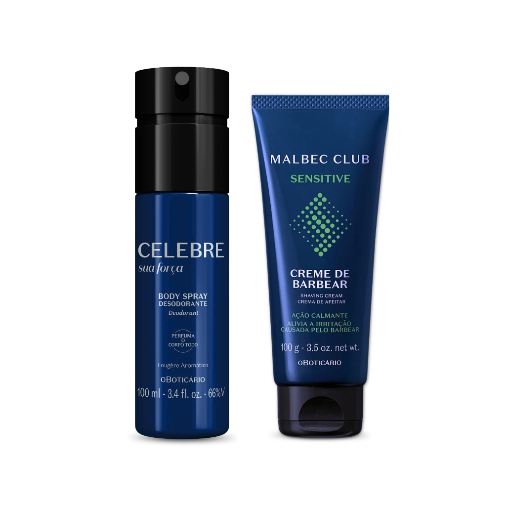 Combo Celebre Sua Força e Malbec Club (Body Spray + Creme de Barbear) - oBoticário | ORIGINAIS