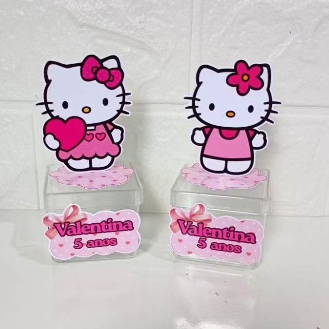 Aplique 3D personalizado para caixinha acrílica 5X5, para lembrancinhas de aniversário tema Hello kit,leia a descrição.