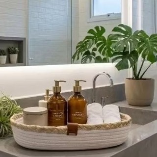 Cesto organizador oval de cordão| Cesto para pães| Cesto para velas, difusores ou sabonetes/