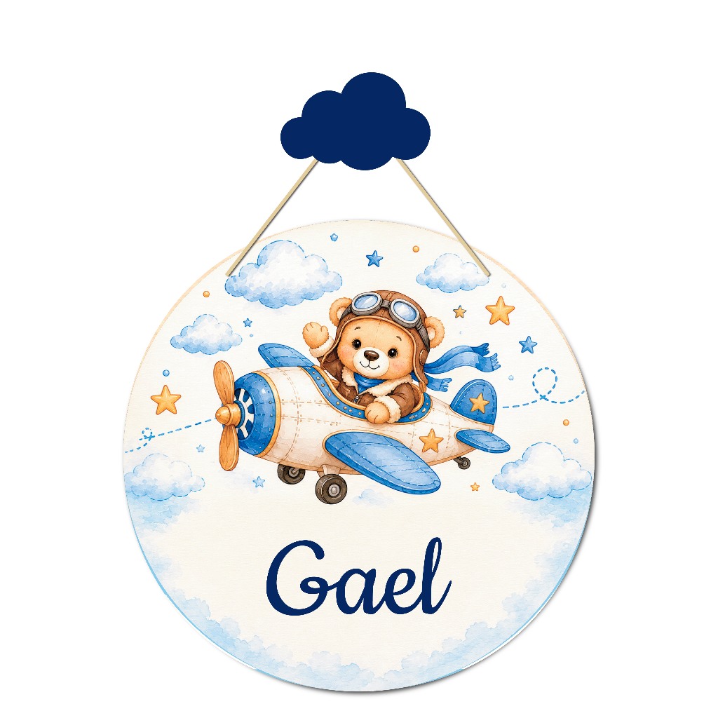 Enfeite Porta Maternidade Ursinho Aviador Menino Nome Personalizado Decoração Infantil