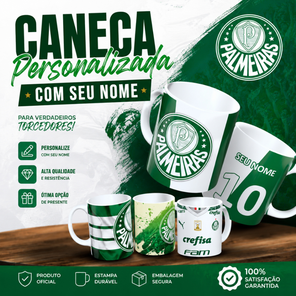 Caneca Personalizada do Verdão! Personalizada com Seu Nome! Vários Modelos do Palmeiras!