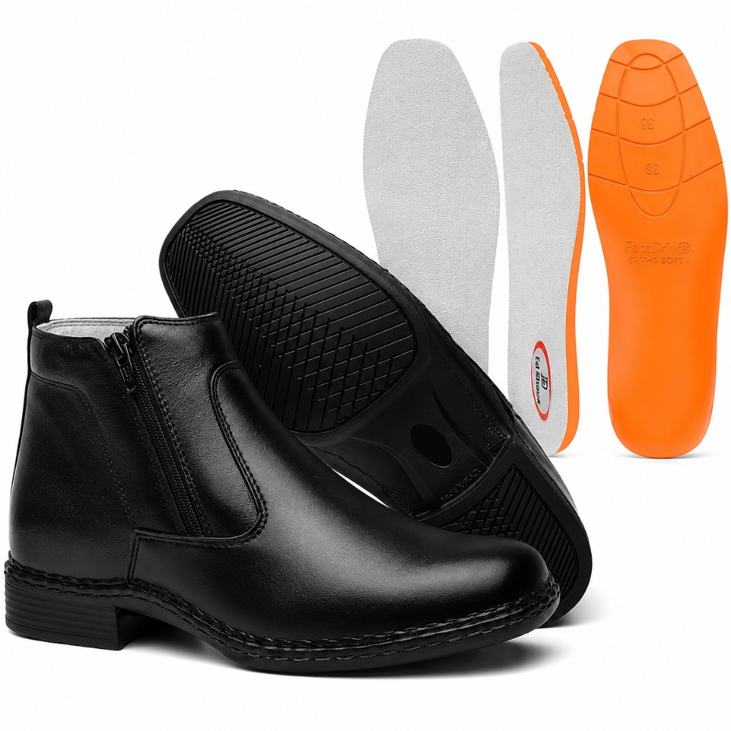 Botina Social Ortopédica Masculina Couro Legítimo Palmilha Gel Antistress Bota Conforto Uso Diário