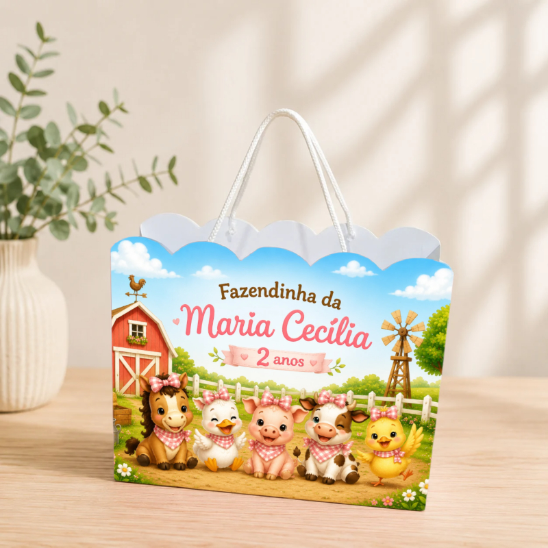 Sacolinha Personalizada Fazendinha Menina Pegue e Monte Lembrancinha Aniversário Infantil Mimos Festa