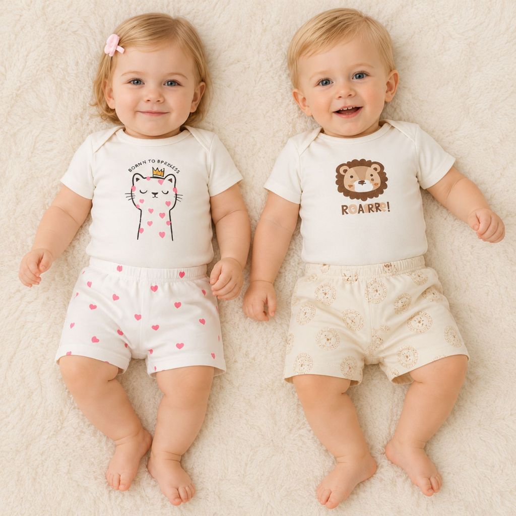 Conjunto Bebê Body Manga Curta e Short Suedine 100% Algodão Confortável P ao 3 Verão