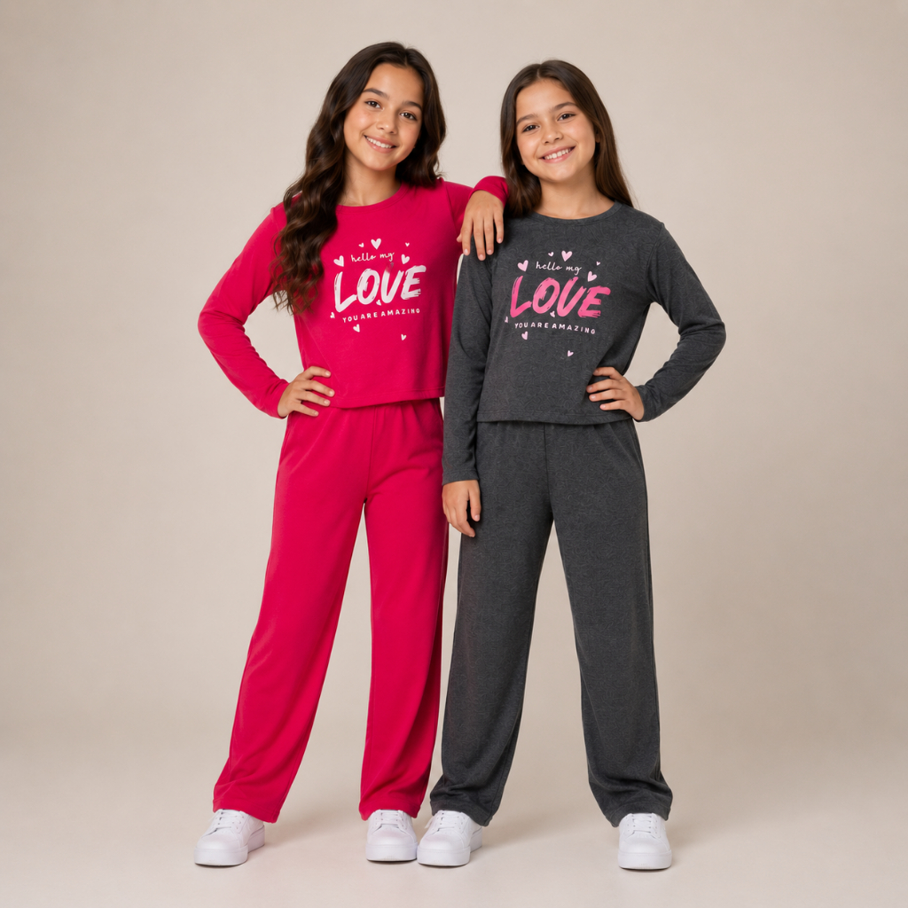 Conjunto Juvenil Feminino Cropped Manga Longa e Calça Moletinho Confortável 10 ao 16