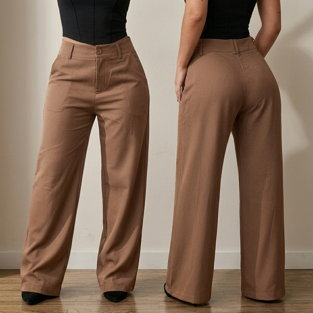 Calça Pantalona Alfaiataria Premium Cintura Alta Com Bolso PROMOÇÃO