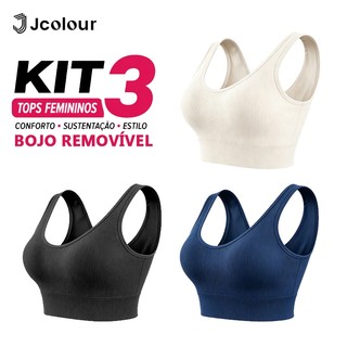 Jcolour Kit 3 Sutiã sem pescoço feminino decotado sutiã esportes para fitness ioga corrida