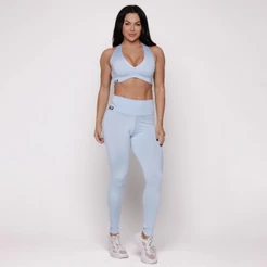 Conjunto Academia Fitness Azul Claro Zero Transparência Cós Alto Bojo Forro Duplo Basic Frozen AQN SPORT