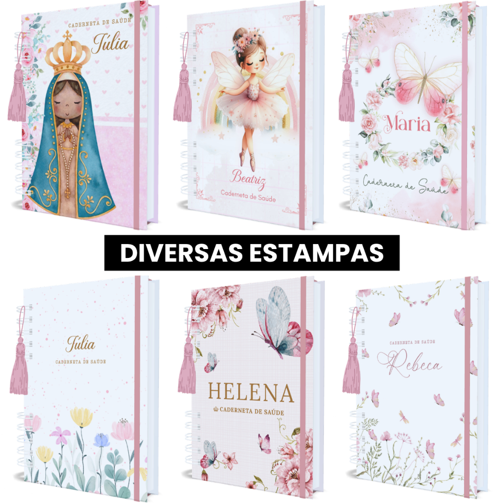 Caderneta de Vacinação Menina Vários Temas Personalizada Com Nome Atualizada Capa Dura Alfabeto