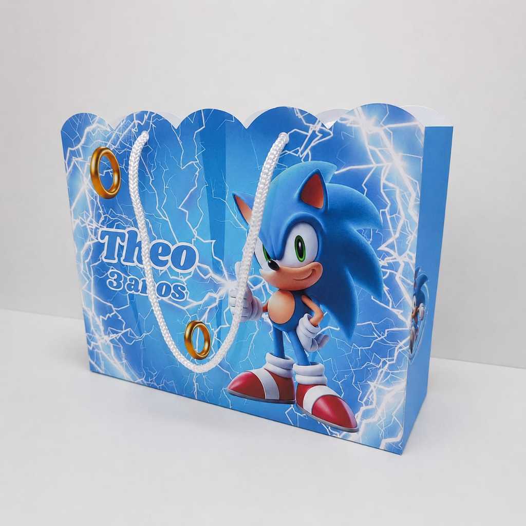 JÁ VAI MONTADA 10/20/30/40 Sacolinha personalizada sonic lembrancinhas Aniversario com nome e idade