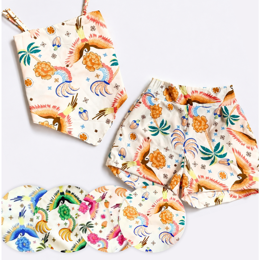 Conjunto Tropical Infantil Menina 12 14 16 Anos Top Lenço e Short Blogueirinha Verão