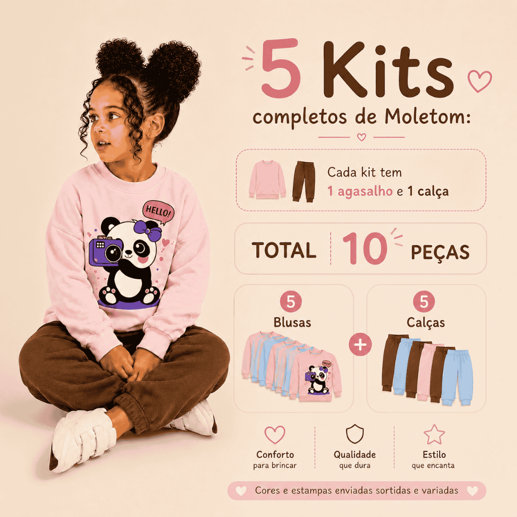 Kit 6 ou 10 Peças Infantis Femininas Conjuntos de Moletom Blusa Inverno e Outono Para Meninas Estampas Exclusivas
