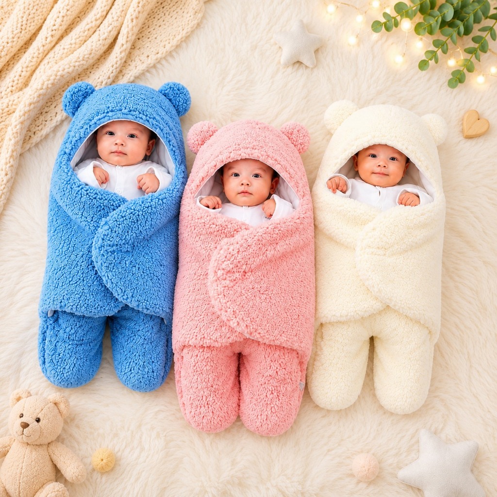 Saco de Dormir Bebe Ursinho com Sherpa Inverno Menina e Menino Charutinho Enrolar o Bebe