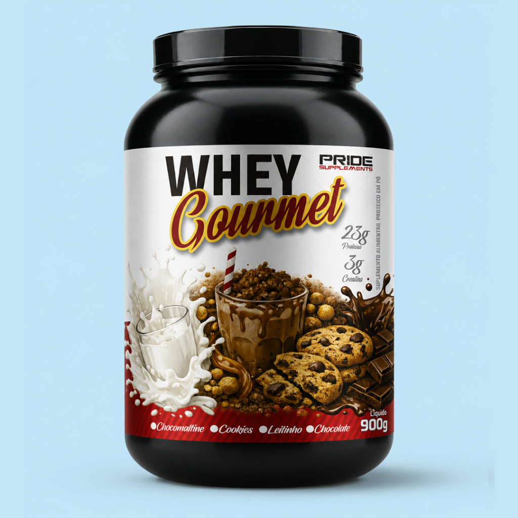 Whey Protein Gourmet Pride 900g - 23g Proteína + 3g Creatina - Chocomaltine - Cookies - Chocolate - Leitinho