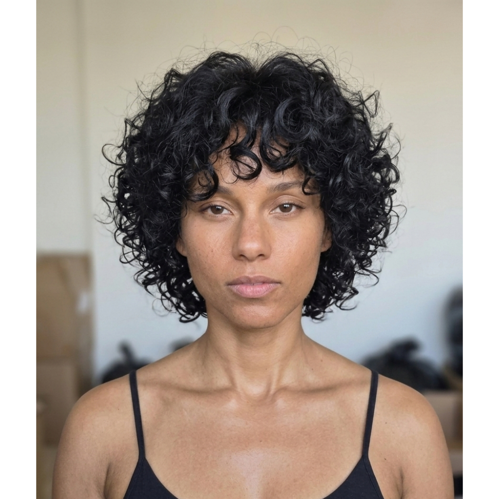 Peruca Cabelo preto humano 100% Natural com franja Cacheada Uso Diário cabelo Brasileiro ondas