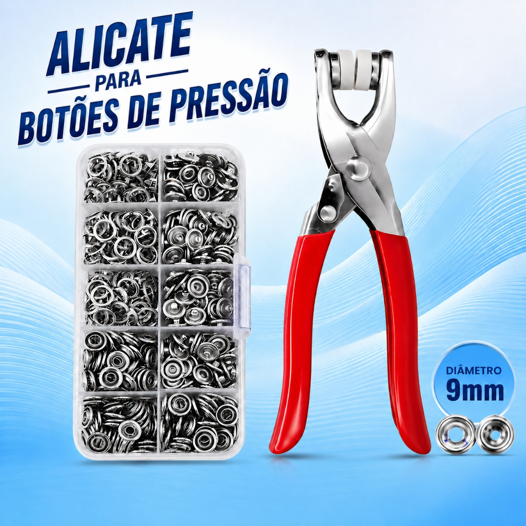 Alicate Aplicador De Botão De Pressão 9mm Kit Com 100 Botões Metálicos Para Costura Artesanato Roupa Bebê