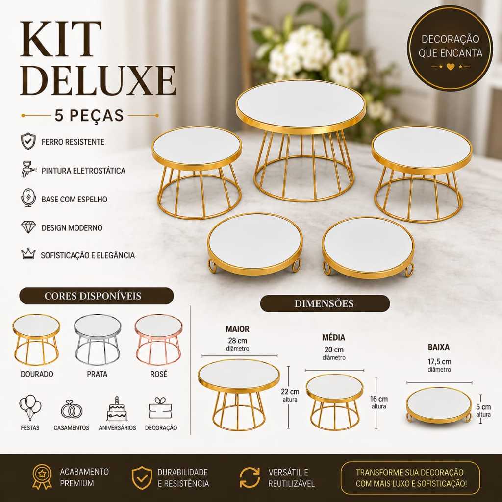 Kit Festa Boleiras e Doceiras 5 Peças Delux Decoração