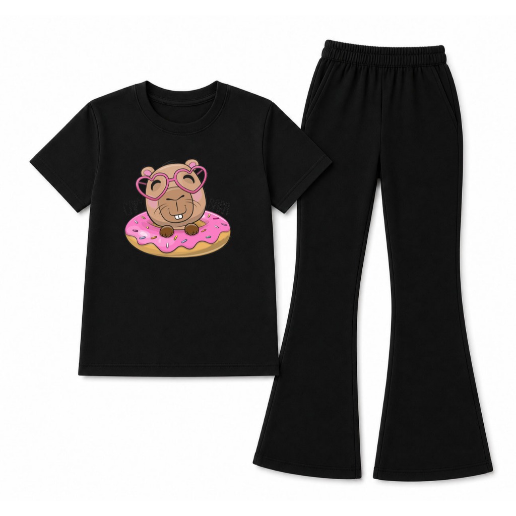 Conjunto Infantil Menina Camiseta e Calça Flare Moletom Estilo e Conforto
