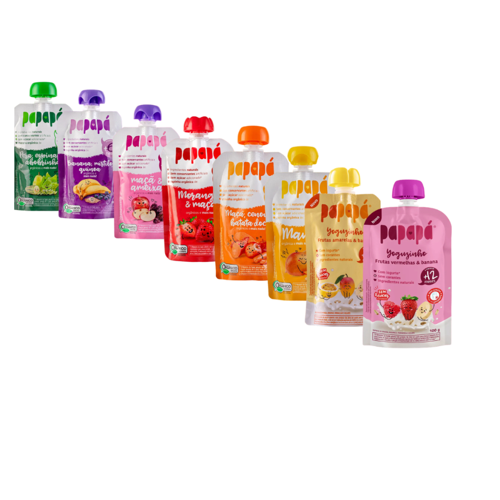 Papinha Squeeze Orgânica, 100% Natural, Clean Label, Sem Açúcar e Livre de Conservantes, Corantes e Aditivos Papapá-100g