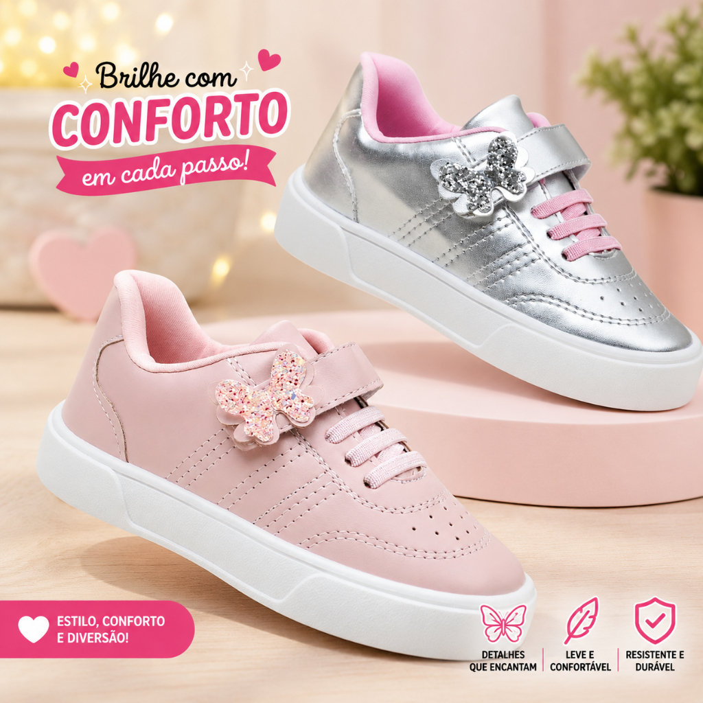 Tênis Infantil para Meninas Infantil com Detalhe Canal Z confortável Moda Infantil