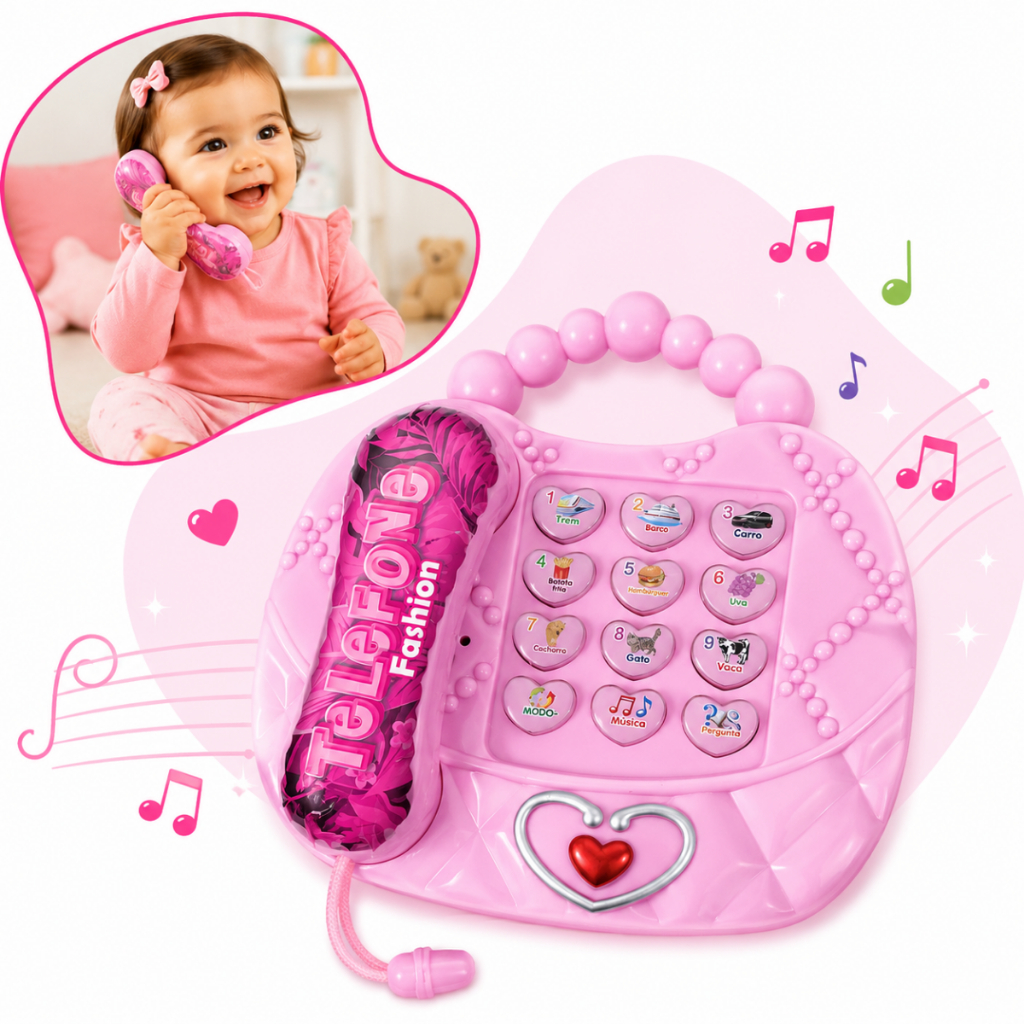 Telefone Musical Infantil Rosa Brinquedo Meninas Educativo som e luzes aprendizado Crianças Bebê
