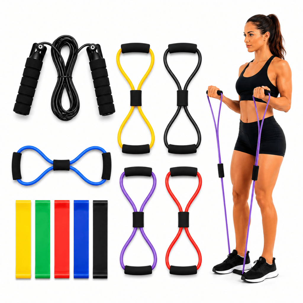 Kit Completo Treinamento em Casa com Elásticos