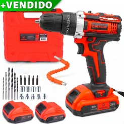 Parafusadeira Furadeira Impacto 21V Bivolt 2 Baterias Lítio Kit 25 Acessórios Maleta Brocas Bits