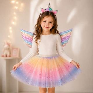 Kit 3 Fantasia Infantil Unicórnio Asa+Saia+Tiara Cosplay/Festa/Carnaval/Helloween/Anivers…