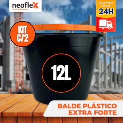 Kit 2 Balde Plástico EXTRA FORTE 12 Litros Alça Resistente e Reforçada obras Limpeza Reforma