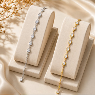 PULSEIRA DE GOTA ZIRCÔNIA FEMININA FOLHEADA DOURADO- PRATA ELEGANTE
