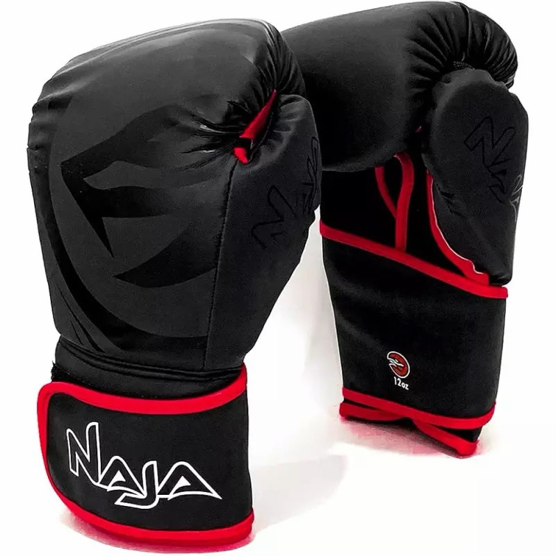 Kit Completo Luva de Boxe Naja Black /Luva de Muay Thai Naja + Bandagem + Protetor Bucal + Bolsa - Para Boxe / Muay Thai