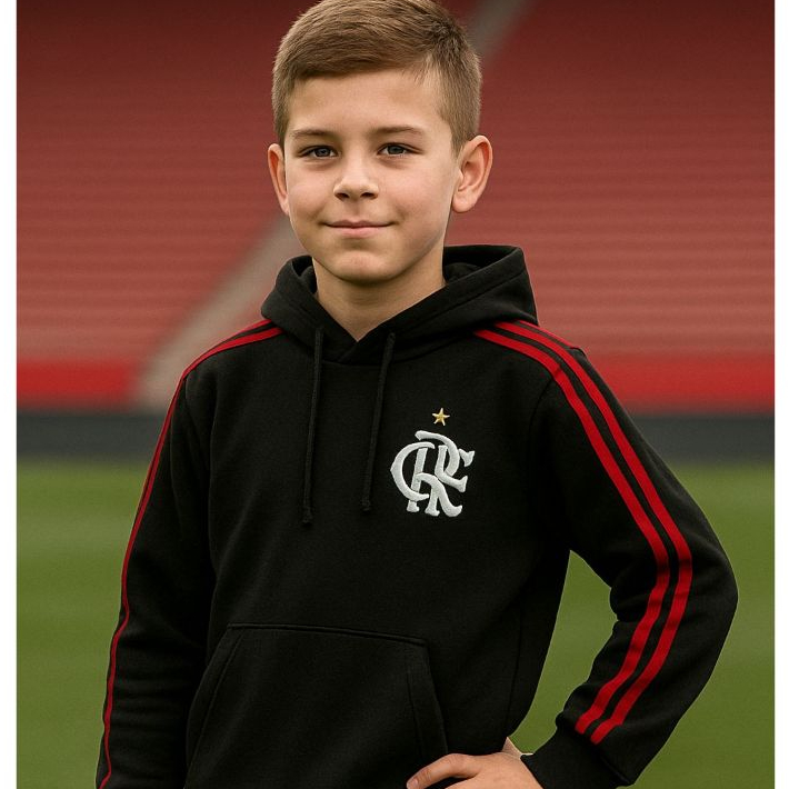 Conjunto Masculino Infantil Moletom Estilo Torcedor Vermelho Preto do 2 ao14 anos PP P M G GG