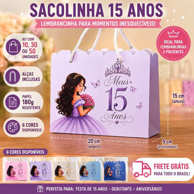 KIT SACOLA 15 ANOS |Lembrancinha | Sacola de Aniversário | Aniversario 15 anos | Debutante | PEGUE E MONTE