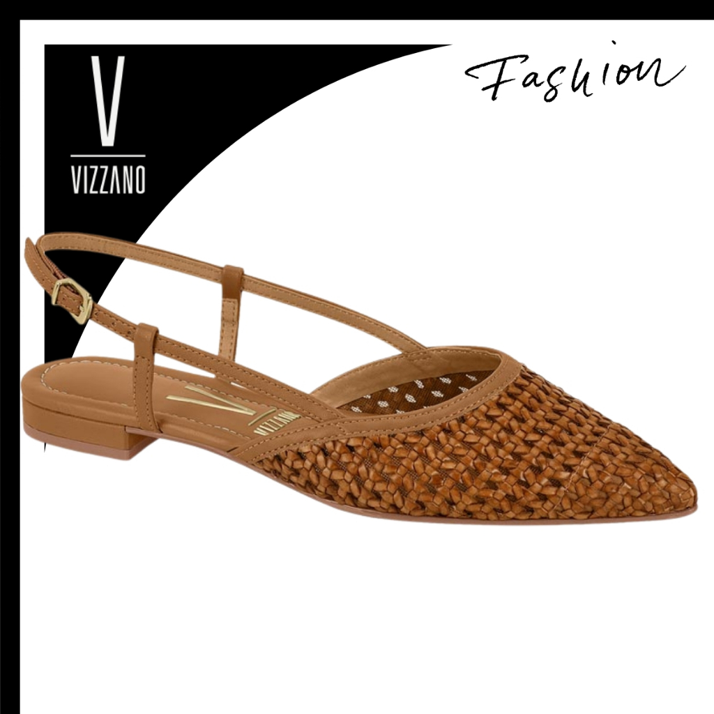 Sapatilha Vizzano Slingback Bico Fino Sapato Feminino Tela Tramada Confortável Casual