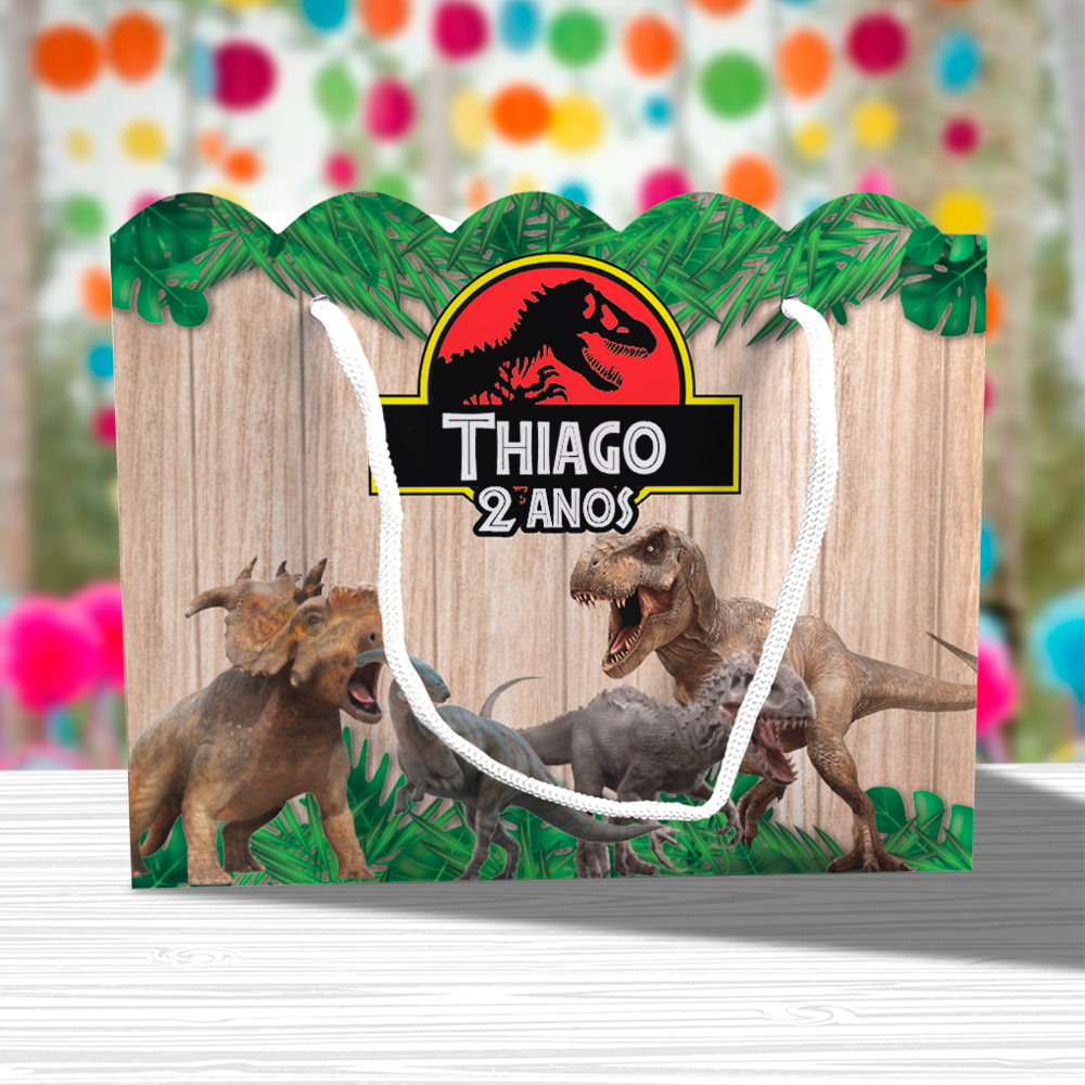 Sacolinha de Festa Jurassic Park Lembrancinha Personalizada Kit Festa Sacola Ondulada Dinossauro
