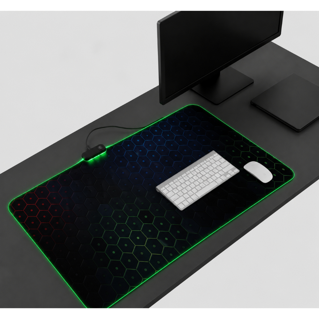 Mouse Pad Gamer Led RGB  Grande 30x70cm 30x90cm Antiderrapante Borda Costurada Premium Setup Gamer USB  04