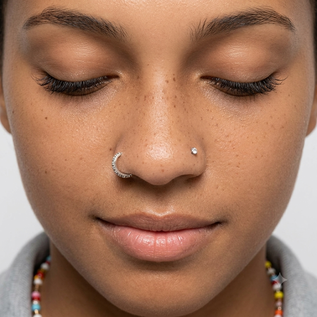 KIT 2 PIERCING NOSTRIL 1 ARGOLA CRAVEJADA + 1 PONTO DE LUZ