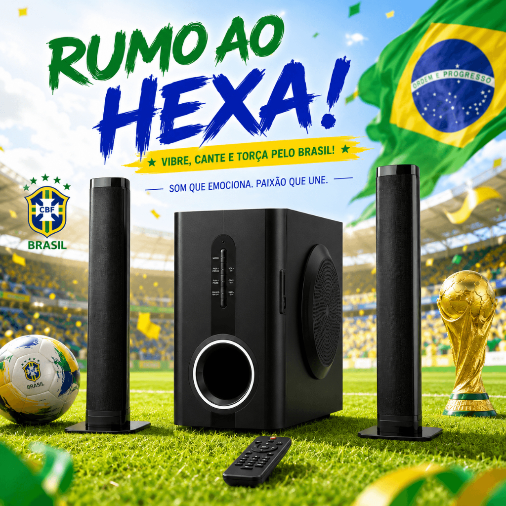 Caixa de Som TOYOU para TV Soundbar com Subwoofer e 2 Torres, Bluetooth, USB, SD, AUX, Rádio FM, Controle Remoto, Bivolt