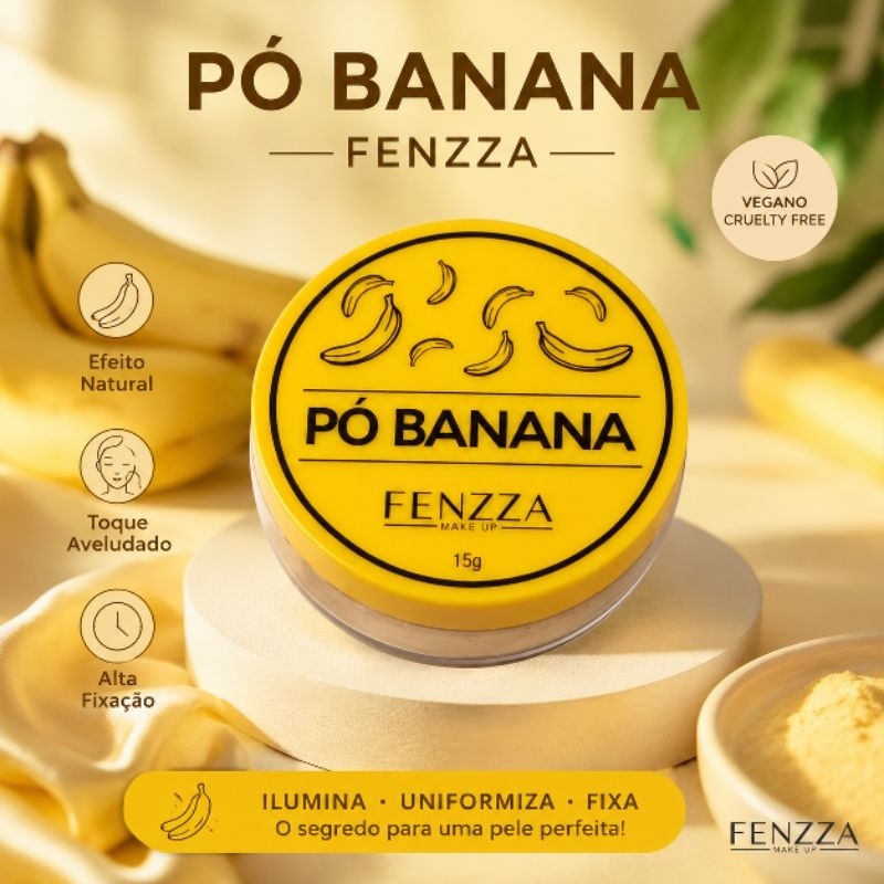 Pó Banana Fenzza 15g | Pó Solto Facial | Selador de Maquiagem | Controle da Oleosidade | Acabamento Aveludado