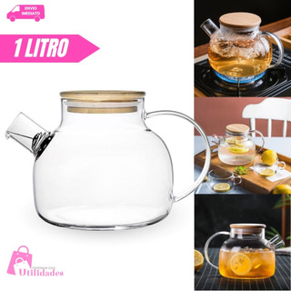 Chaleira de Vidro com Tampa de Bambu 1L - Resistente ao Fogo e Design Ergonômico