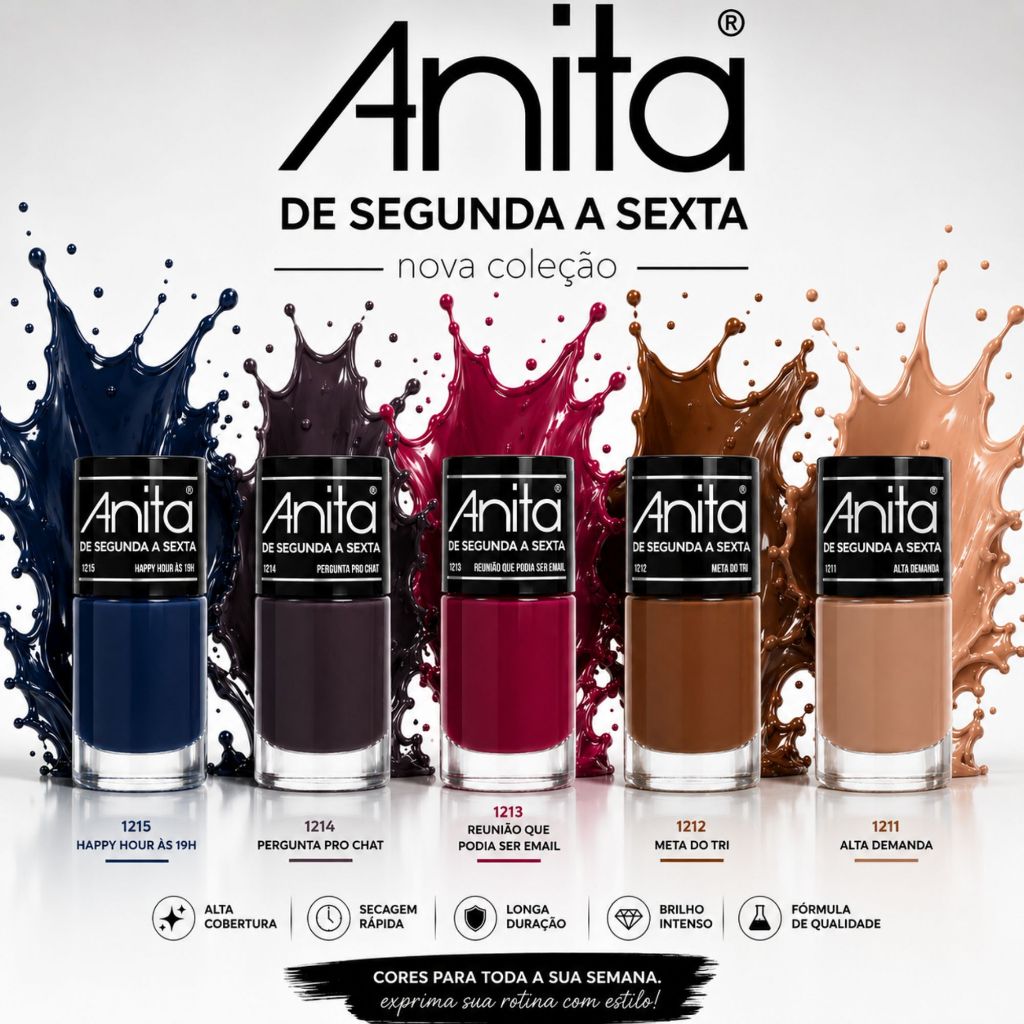 Kit Esmaltes Anita De Segunda a Sexta 10ml Escolha 2, 3 ou 4 Esmaltes Coleção Lançamento Esmaltes Atacado — imagem 2 de 2