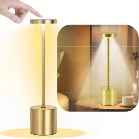 Luminária de Mesa LED Touch Recarregável USB 3 Cores de Luz com Ajuste de Brilho Sem Fio Decorativa