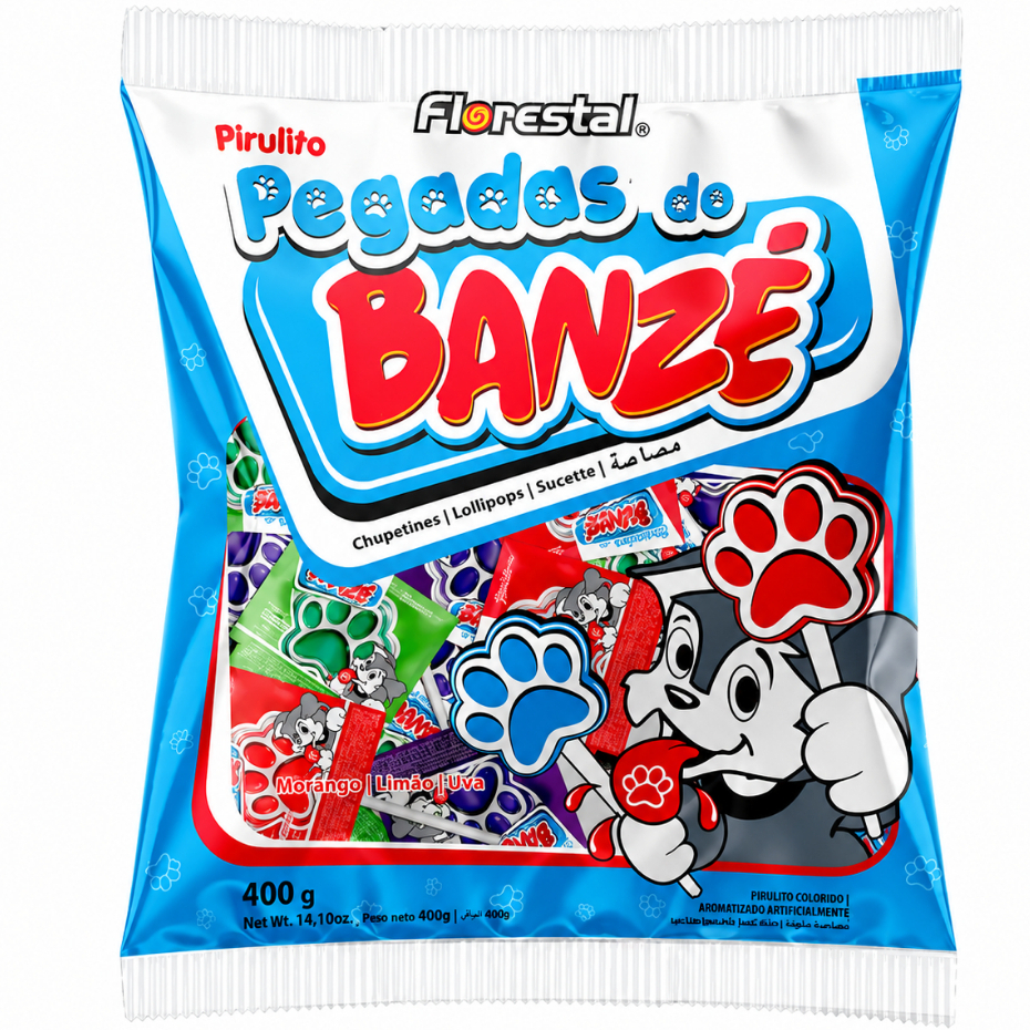 Pirulito Pegadas do Banzé 400g Florestal