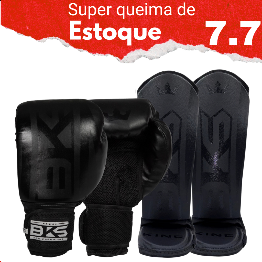 Kit Luva Boxe Muay Thai Kickboxing BKS Boxing Caneleira 8oz 10oz 12oz 14oz 16oz