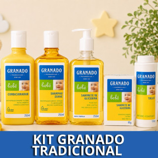 Kit Granado Bebê Tradicional Shampoo Condicionador Sabonete Líquido Barra Talco Original